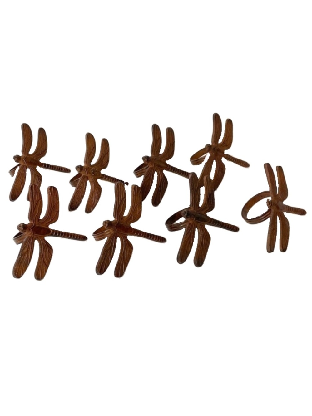 Pier 1 Imports Cast Iron Brown Rust Coloured Dragonfly Napkin Rings Set of 8